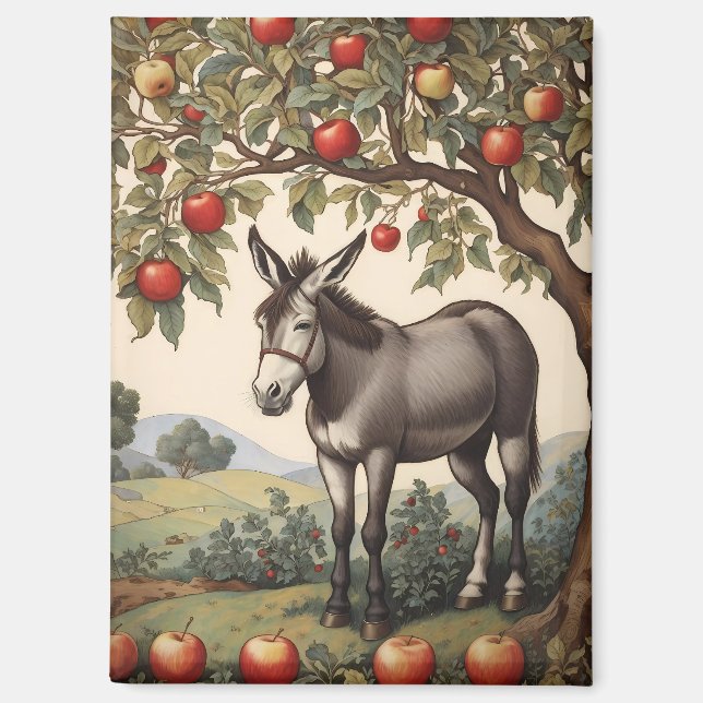 Vintage Donkey Under An Apple Tree Magnet (Front)