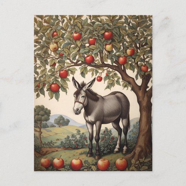 Vintage Donkey Under An Apple Tree Postcard (Front)