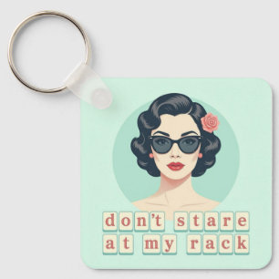 Vintage Don't Stare At My Rack Funny Mahjong Key Ring