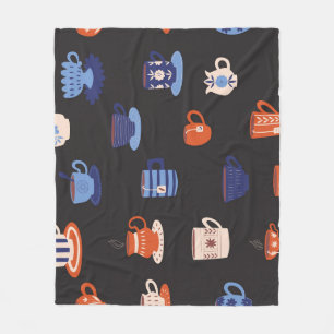 Vintage Doodle Cups Seamless Background Fleece Blanket