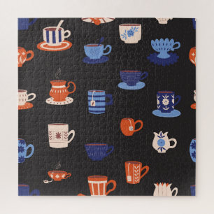 Vintage Doodle Cups Seamless Background Jigsaw Puzzle