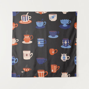 Vintage Doodle Cups Seamless Background Tapestry