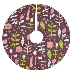 Vintage Doodle Floral Seamless Pattern Brushed Polyester Tree Skirt