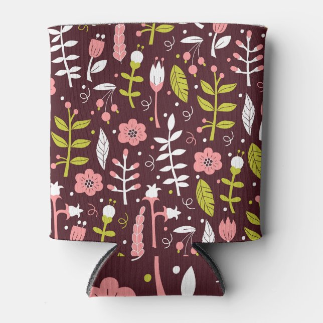 Vintage Doodle Floral Seamless Pattern Can Cooler (Front)