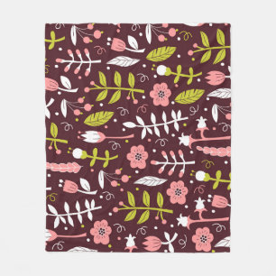 Vintage Doodle Floral Seamless Pattern Fleece Blanket