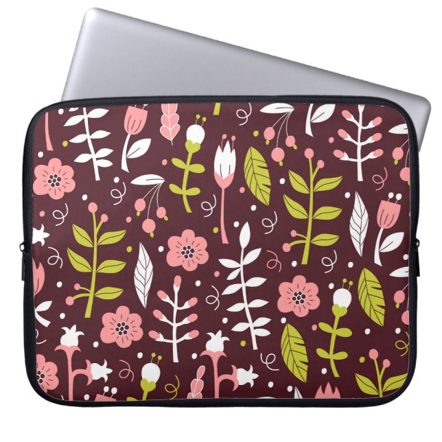 Vintage Doodle Floral Seamless Pattern Laptop Sleeve (Front)