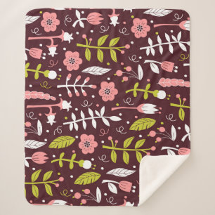 Vintage Doodle Floral Seamless Pattern Sherpa Blanket