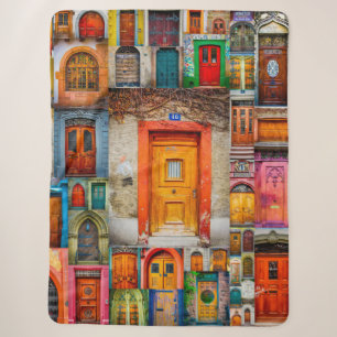 Vintage Doors Collage Chic Orange Modern Sherpa Blanket