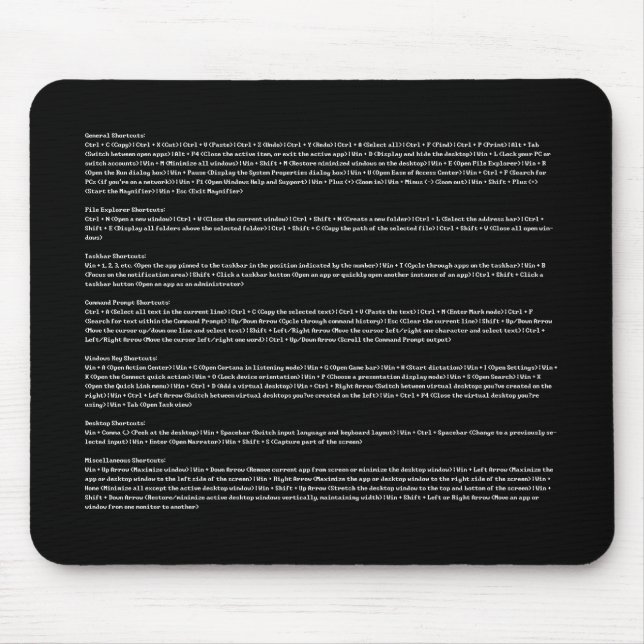 Vintage DOS-Style Black with Windows Shortcut Keys Mouse Pad (Front)