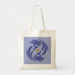 vintage double cranes blue tote bag