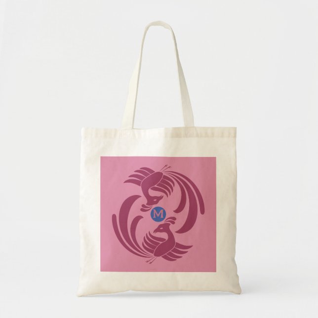 vintage double cranes red tote bag (Front)