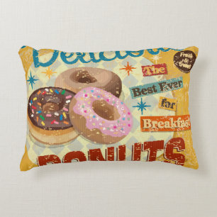 Vintage Doughnuts metal sign. vintage, sign, dough Decorative Cushion