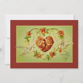 Vintage Dove Rose Heart Wedding Invitation Fall