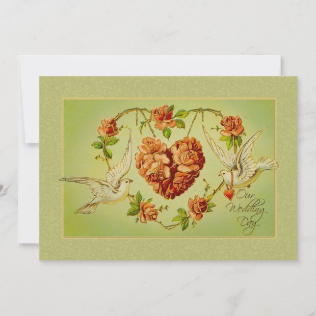 Vintage Dove Rose Heart Wedding Invitation Summer (Front)