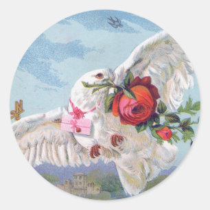 Vintage dove with flowers and a letter classic round sticker