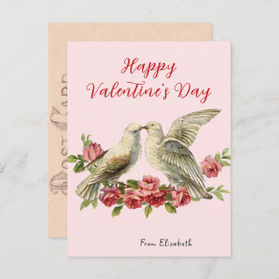 Vintage Doves Pink Valentine's Day Card 