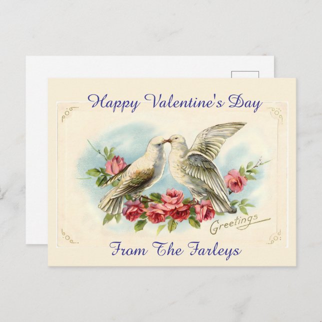 Vintage Doves Valentine's Day Holiday Postcard (Front/Back)