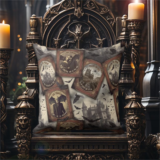 Vintage Dracula Gothic Vampire Halloween Cushion (Creator Uploaded)