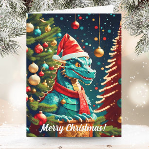 Vintage Dragon At Christmas ai Card