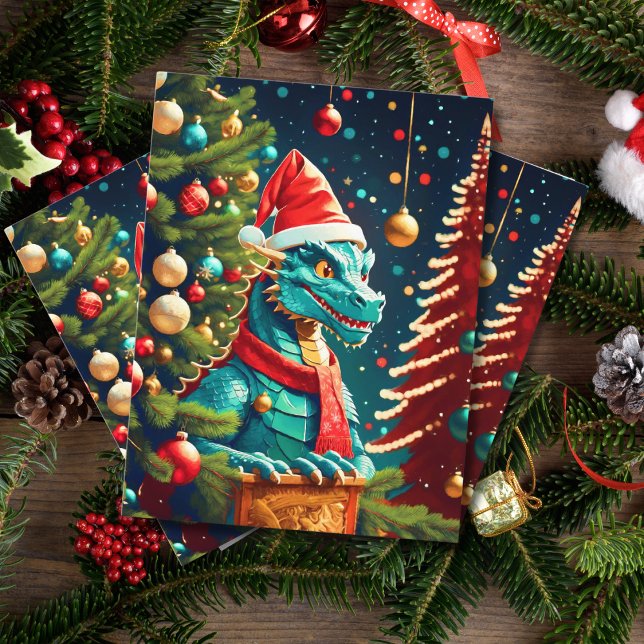 Vintage Dragon At Christmas ai Holiday Postcard (Creator Uploaded)