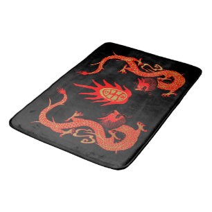 Vintage Dragon Holiday Red and Black Bath Mat