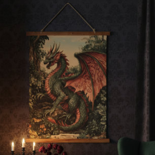 Vintage Dragon in Forest Hanging Tapestry