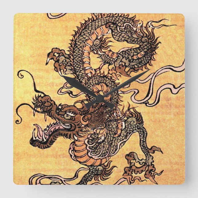 Vintage Dragon Tapestry Square Wall Clock (Front)