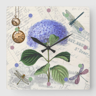 Vintage Dragonflies Floral Shabby Chic Rustic Chic Square Wall Clock