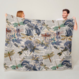 Vintage Dragonflies Series Design 5 Fleece Blanket