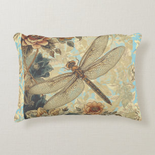 Vintage Dragonfly and Flowers Garden Pattern Decorative Cushion