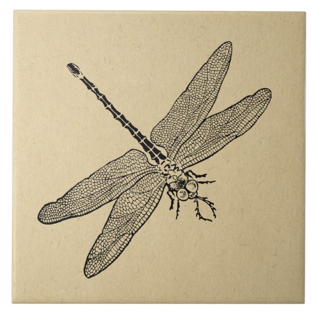 Vintage Dragonfly Art Ceramic Tile (Front)