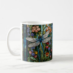 Vintage Dragonfly art floral botanical stain glass Coffee Mug