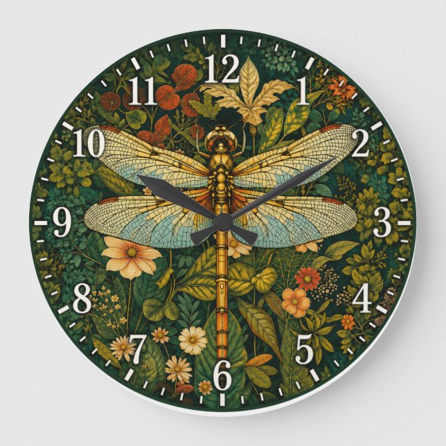 Vintage Dragonfly Botanical Large Clock (Front)