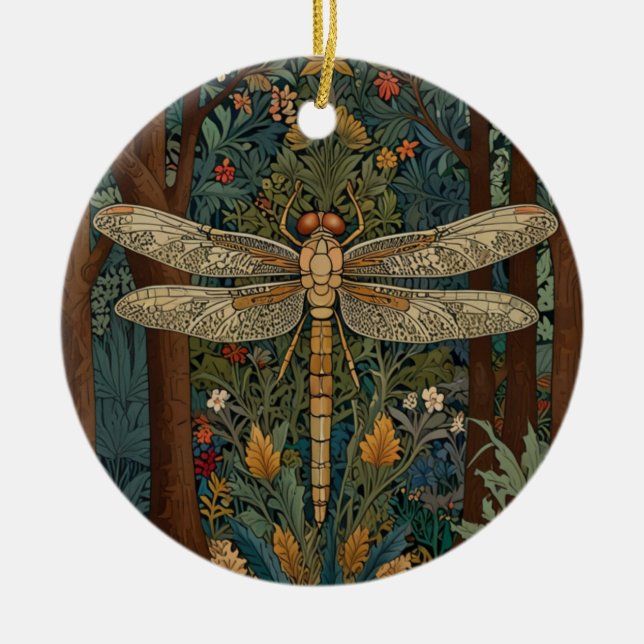 Vintage dragonfly design romantic boho botanical  ceramic ornament (Front)