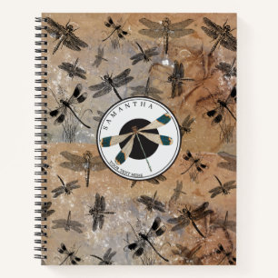 Vintage Dragonfly Distressed Entomology Monogram Notebook