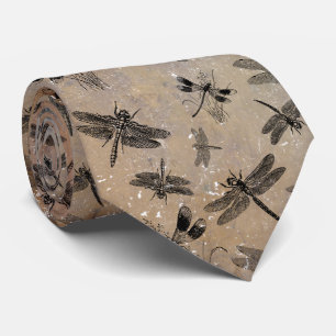 Vintage Dragonfly Distressed Entomology Pattern Tie