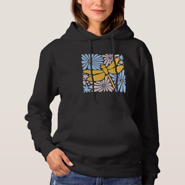 Vintage Dragonfly Dragonfly and Flowers Hoodie (Front)