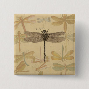 Vintage dragonfly drawing 15 cm square badge