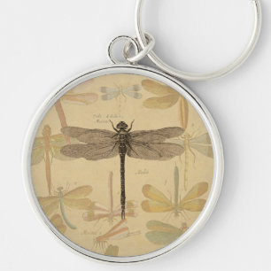Vintage dragonfly drawing key ring