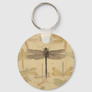 Vintage dragonfly drawing key ring