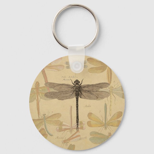Vintage dragonfly drawing key ring (Front)