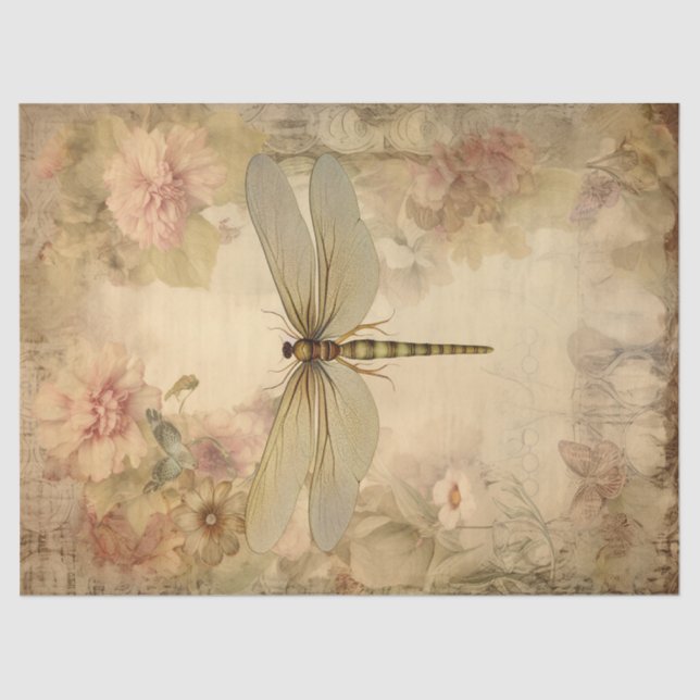 Vintage Dragonfly Ephemera Decoupage Tissue Paper (Front)