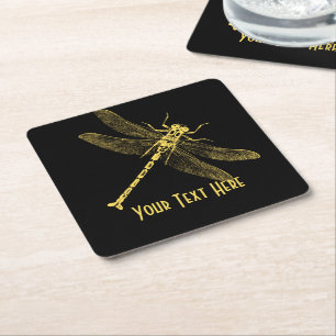 Vintage Dragonfly Illustration II Personalised Square Paper Coaster