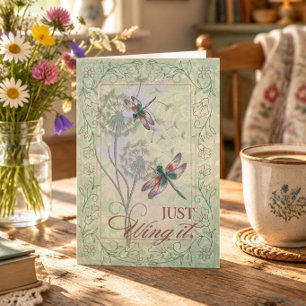Vintage Dragonfly Just Wing It Inspirational Card