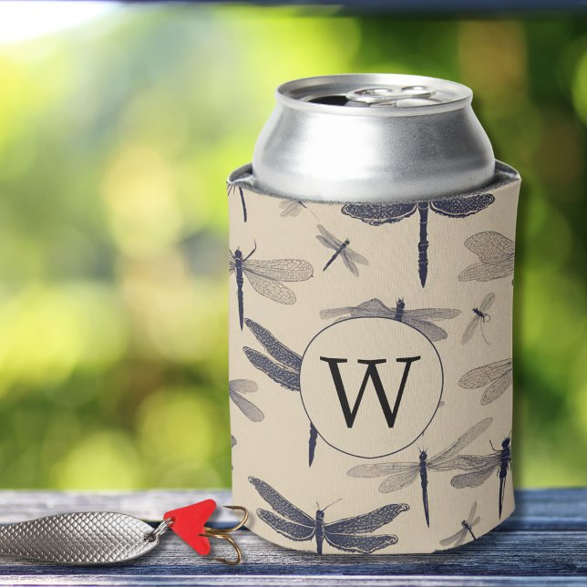 Vintage Dragonfly Monogram Can Cooler (Creator Uploaded)