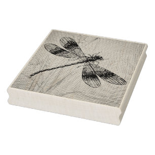 Vintage Dragonfly No. 2 and Grass Watercolor Art Rubber Stamp