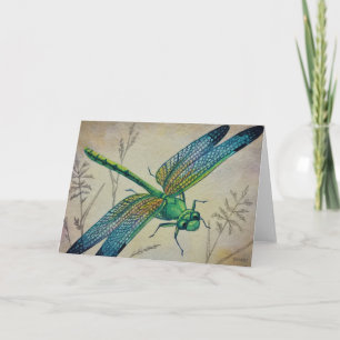 Vintage Dragonfly No. 3 and Grass Watercolor Art Card