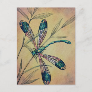 Vintage Dragonfly No. 4 Foliage Watercolor Art Postcard