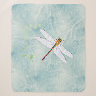 Vintage Dragonfly on Faded Floral Background Sherpa Blanket