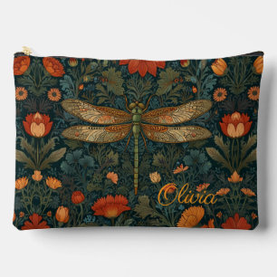 Vintage dragonfly orange floral greenery boho chic accessory pouch